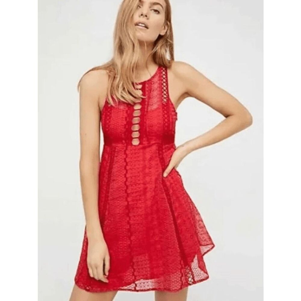 Free People Women’s 2 Wherever You Go Red Lace Dress